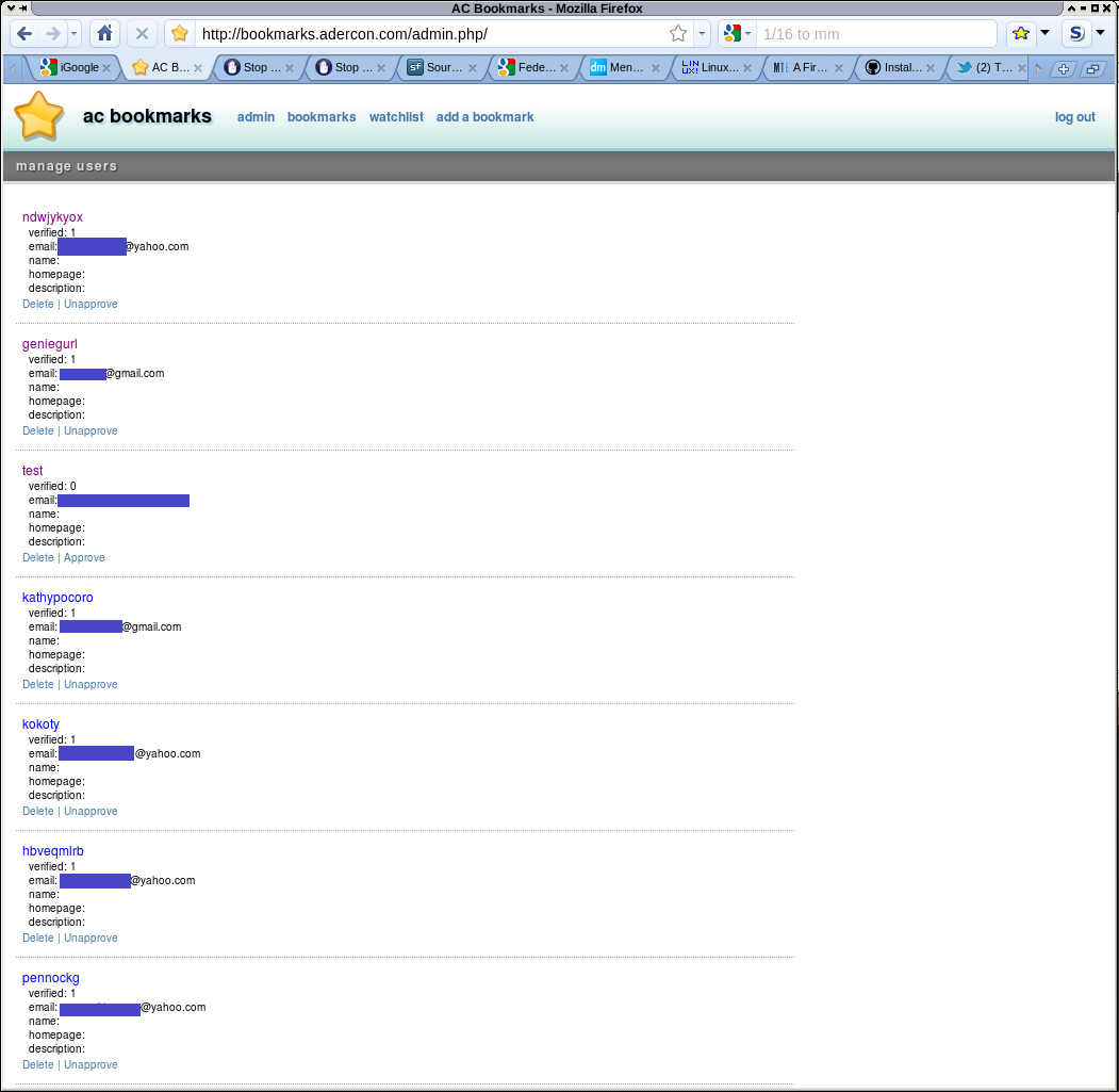 example of the approve user component's manage users page